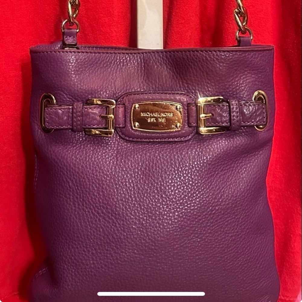 Michael Kors Plum Pebble Leather Crossbody Bag with Gold Accents